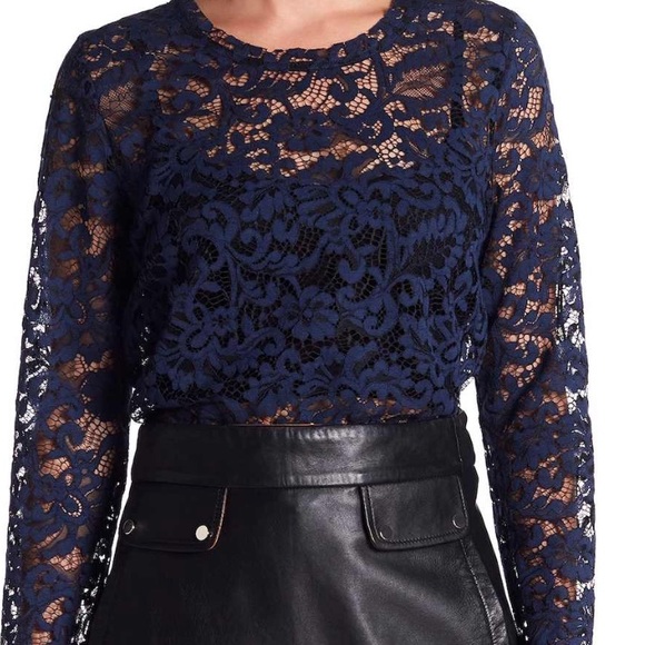 Fifteen Twenty Tops - Fifteen Twenty Navy Lace Sheer Long Sleeve Shirt